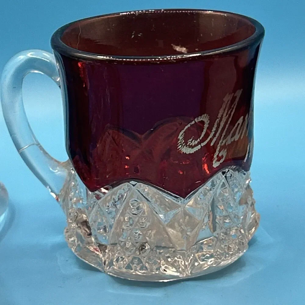 Antique Ruby Etched Pitcher Mother/mama 1904